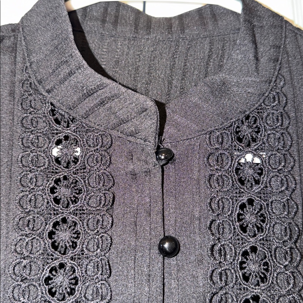 Boho Sheer Mesh Floral Embroidered Button Down Up Shirt Top Blouse Black US 4 - Picture 2 of 13